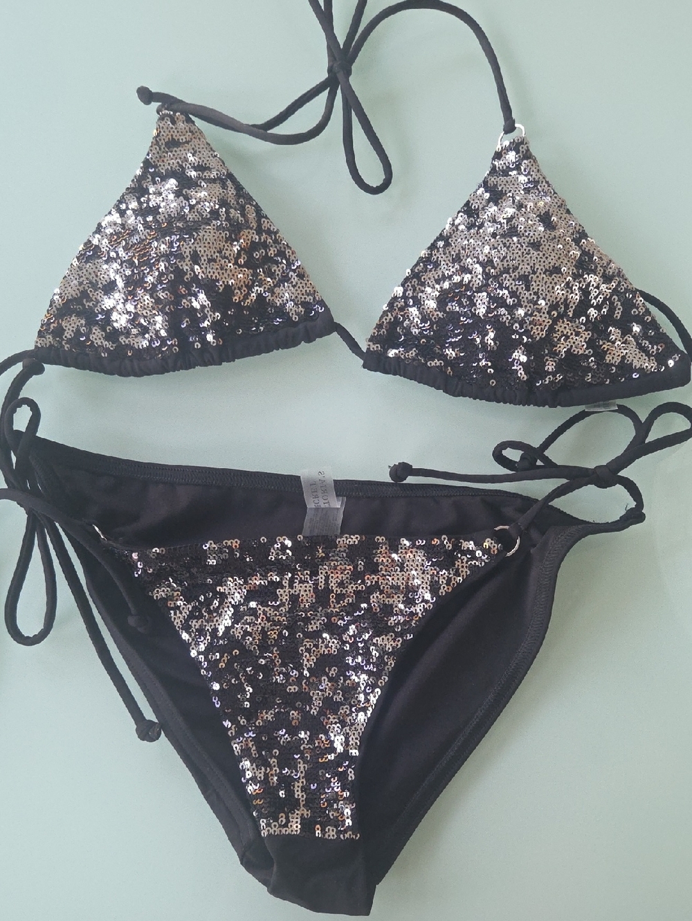 Victoria's Secret Black Sequin Triangle Bikini